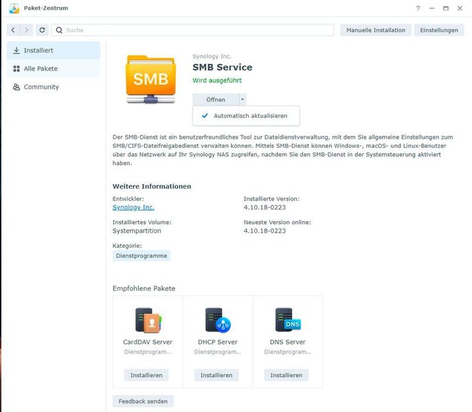 Automatische Aktualisierung installierter Apps auf Synology-NAS-Systemen. (Joos/Synology (Screenshot))