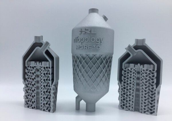 In der Kategorie Dogital gewann NTopology und damit Fabian Grupp, Maiki Vlahinos und Ryan O’Hara. Eingereicht wurde „Fuel Cooled Oil Cooler“ das prozedurale Design eines
kraftstoff-gekühlten Ölkühlers mit nTop Platform und ANSYS CFX, gebaut in Aluminium
7A77.60 von HRL Labratories. (NTopology)