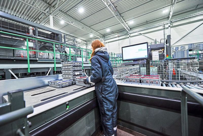 Für die manuelle Depalettierung und Palettierung bietet das Logistikzentrum der Axfood-Tochter Dagab zwei ergonomische Pick-it-Easy-Arbeitsplätze. (Bild: Knapp)