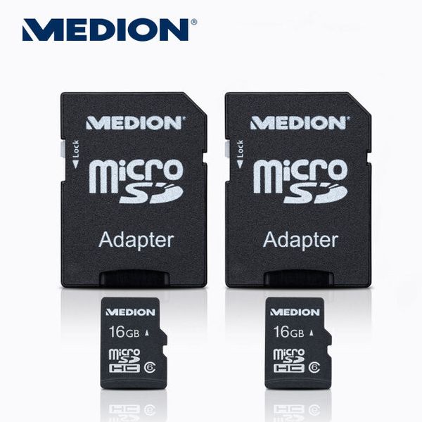 Für 22,99 Euro gibt es bei Aldi Nord zwei 16-Gigabyte-Speicherkarten, Class 6, mit zwei Adaptern. (Bild: Aldi Nord)