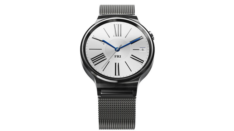 Die Huawei Watch Classic mit Edelstahlfassung ist in drei Varianten zu haben: mit schwarzem Lederband (399 Euro), mit Mesh-Band aus Edelstahl (449 Euro) und mit Gliederkette aus Edelstahl (449 Euro). (Sarah Helmhold)