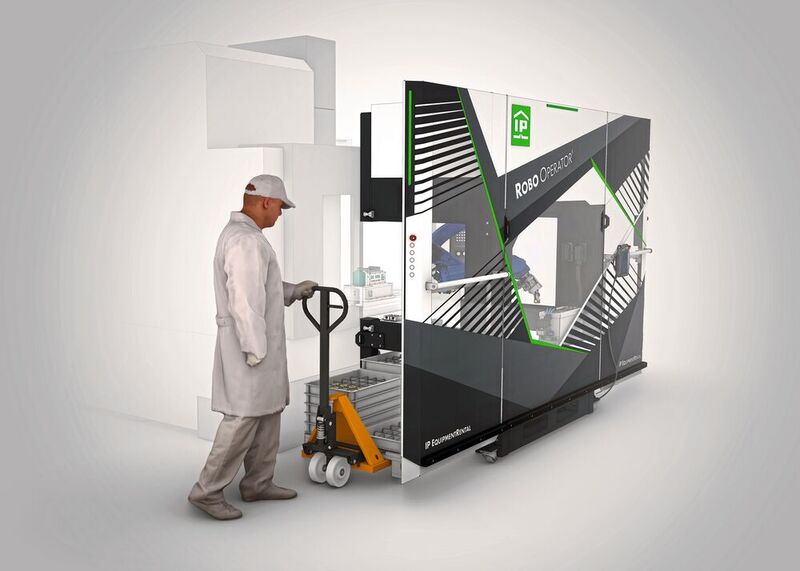 Der Mietroboter ist eine Zelle auf Rädern, die sich für unterschiedlichste CNC-Werkzeugmaschinen und Montageautomaten eignet.  