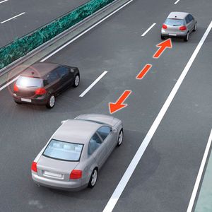 Die Abstandsmessung eines autonom oder teilautonom-fahrenden Fahrzeugs erfolgt über ein LIDAR-System.(Bild:  Osram Opto Semiconductors)