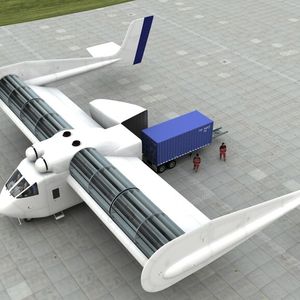 Das Flugzeug der Firma FanWing wird von breiten Rotorblättern in einer Walze über der Tragfläche angetrieben.