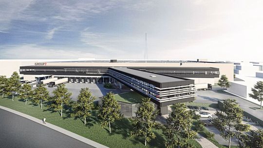 Der futuristisch anmutende Group7-Logistikneubau wird auf einer Grundfläche von 40.000 m² stehen. Der futuristisch anmutende Group7-Logistikneubau wird auf einer Grundfläche von 40.000 m² stehen.