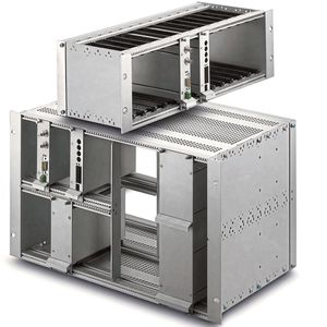 Baugruppenträger mit Einschubkassetten für Ebene 2 und 3.(Bild:  Fischer Elektronik)