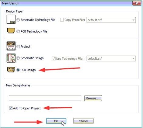 Designspark PCB: Ein neues PCB-File in ein Projekt integrieren (Bild: RS Components)