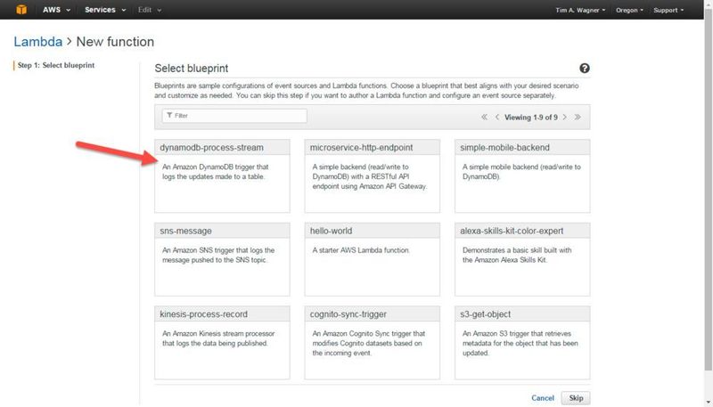 Amazon liefert ein gut gefülltes Vorlagen-Portfolio (Blueprints) für Lambda Functions. (AWS)