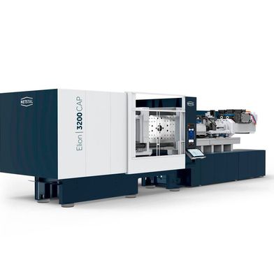 The all-electric Elion 3200 CAP produces 72 HDPE beverage closures in a cycle time of 1.8 seconds. (Source: Netstal)