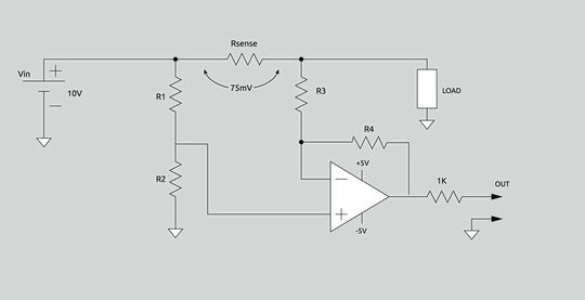 Figure 2: The circuit diagram of the current measurement with shunt resistor.(Image: WDI AG)