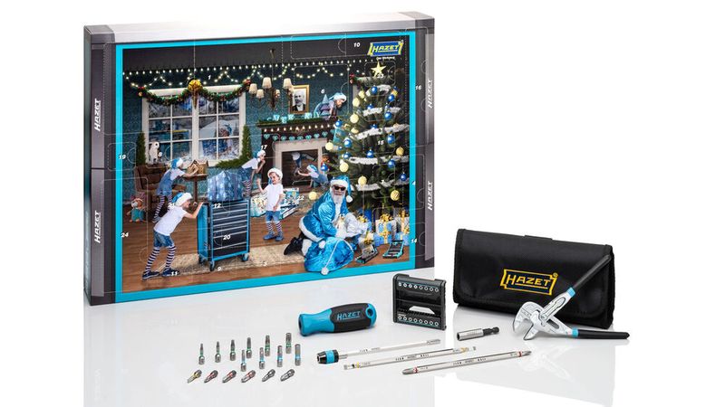 Im Hazet-Kalender gibt es unter anderem einen praktischen Zangenschlüssel im Hosentaschenformat und ein hochwertiges Bit-Set. (Bild: Hazet)