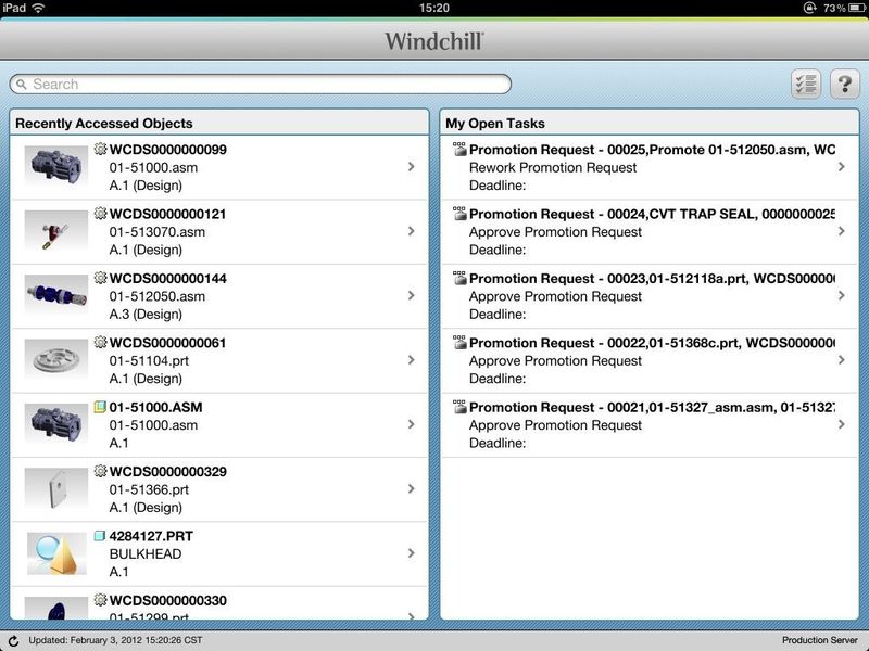 Windchill Mobile auf dem iPad: Aufgaben anzeigen. (Bild: PTC)