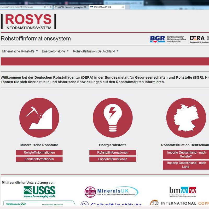 „Rosys“ ermöglicht mit wenigen Klicks den Zugriff auf Informationen zu rund 80 für den Industriestandort Deutschland wichtigen Rohstoffen, z.B. Produktion, Verbrauch, Vorräte und mehr. 