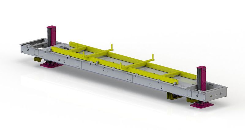 Um Karosserien so effizient wie möglich zu transportieren, werden beim neuen Hubsenkförderer ein Skidsystem der Firma Bleichert Automation mit zwei Hubsäulen von LEANTECHNIK kombiniert (LEANTECHNIK)