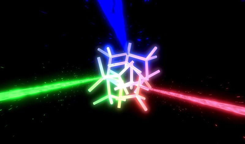 Durch seine innere Struktur kann das Material verschiedene Wellenlängen streuen, also grünes, rotes und blaues Laserlicht. (Bild: Fabian Schütt)