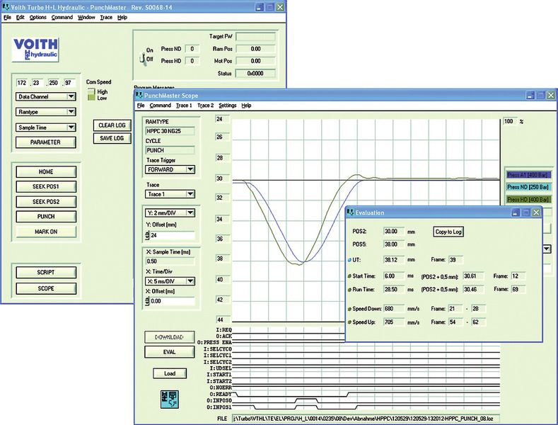 Bild 6: Über die PC-Software Punchmaster lässt sich der Controller HS4 zur Inbetriebnahme und Analyse steuern – eine Ethernet-Schnittstelle macht auch Fernwartung möglich. (Bild: Voith)