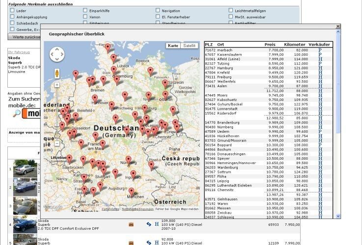Durch eine Anbindung an Google-Maps erhalten Händler einen Einblick in die Fahrzeugeinpreisung in der Region. (Foto: DAT)