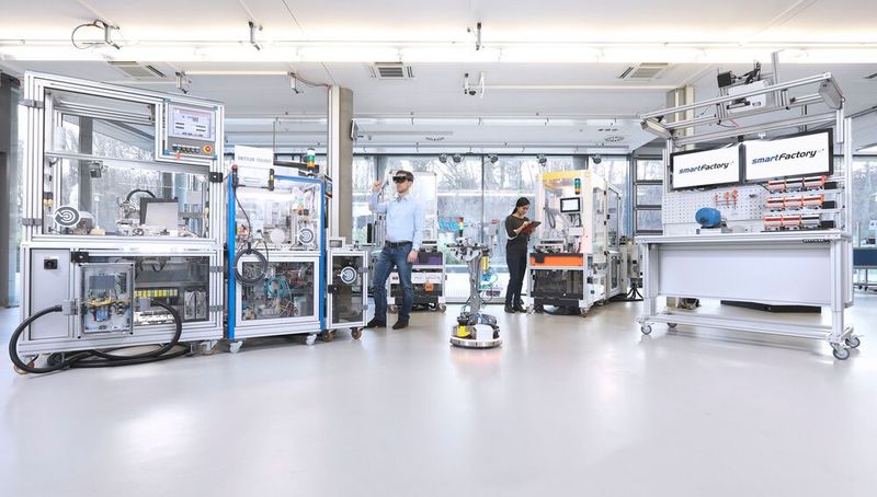 Mit dem neuen Infrastruktur-Konzept präsentiert das SmartFactory-KL-Partnerkonsortium eine skalierbare Lösung, die sich für Industrial-Intelligence-Anwendungen eignet. Durch den Einsatz von TSN im Datenaustausch zwischen Infrastruktur und Server wird zudem die Übertragungsqualität sichergestellt. Diese Weiterentwicklungen zeigt das Partnerkonsortium der SmartFactory-KL auf der Hannover Messe 2019. Der Gemeinschaftsstand von SmartFactory-KL und dem Deutschen Forschungszentrum für Künstliche Intelligenz (DFKI) befindet sich in Halle 8, Stand D18.  (Bild: SmartFactory-KL/A.Sell)