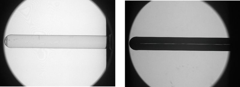 Bild 6: Glasstab diffus beleuchtet (links) und telezentrisch (rechts). (Bild: Vision & Control)