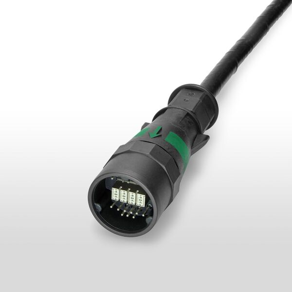 Stecker UIC558 mit neuem bahnzugelassenen Kabel für  Ethernetübertragung und zusätzlichen 16 Signalkontakten. (Schaltbau)