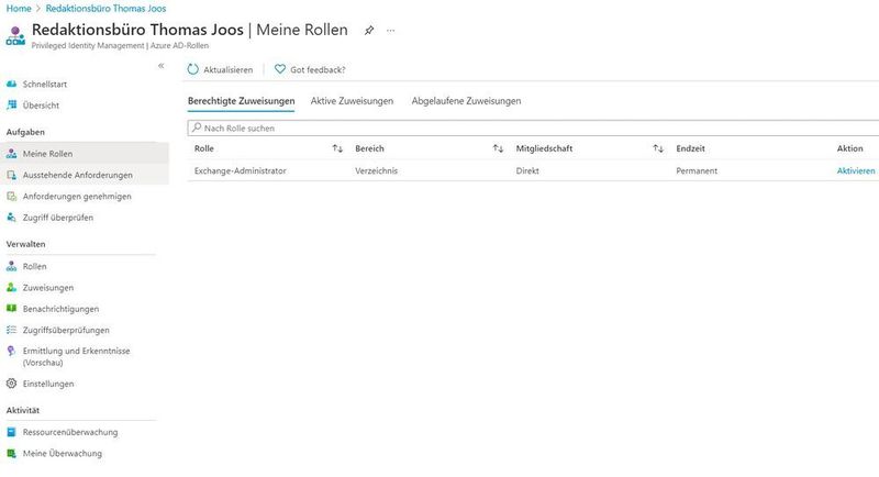 Aktivieren einer Rolle in Azure AD Privileged Identity Management. (Joos)