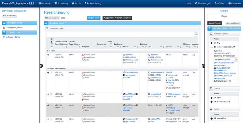 Screenshot von dem Open Source Firewall Orchestrator der Cactus E-Security GmbH