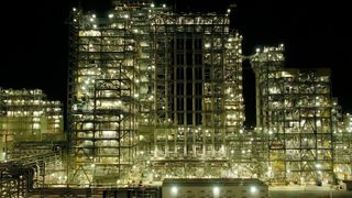Night view of Chevron's polyethylene units in Old Ocean, Texas. (Business Wire)
