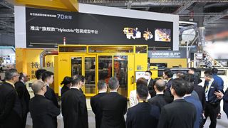 Running live at the show was a 16-cavity Hylectric 400-tonne injection moulding system. (Source: Husky)