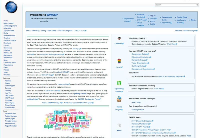 Die OWASP-Webseite mit den zahlreichen Projekten zu Web-Sicherheit. U.a. auch mit der Aufstellung der Top 10 - Bedrohungen. (Dombach)