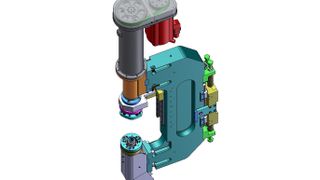 Die neue Servo-Elektro Reihe von Tünkers verbindet eine robuste Rollenspindel, ein Untersetzungsgetriebe und einen Servomotor in einer zylinderähnlichen Baueinheit, die sowohl die hohen Kräfte überträgt, als auch die beim Stanzen üblichen Prozessschläge verringert (Bild: Tünkers)