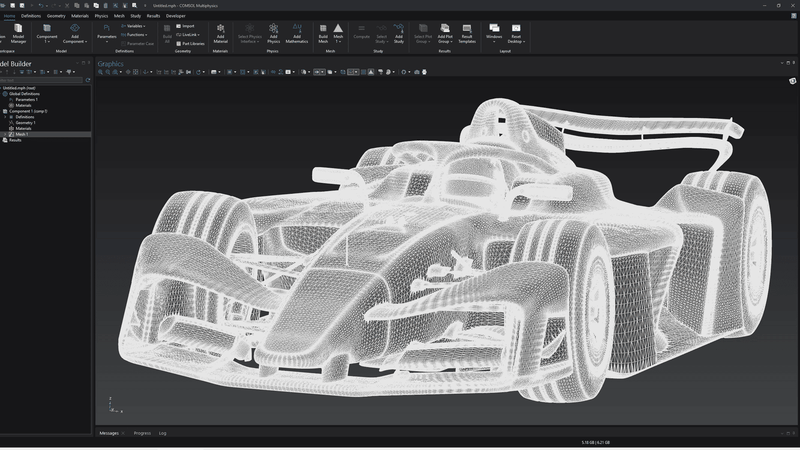 Ein Netz des GEN4-Formel-E-Rennwagens in Comsol Multiphysics.(Bild:  Comsol)