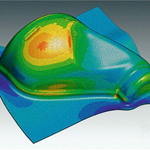Bei der Simulation des Bauteils einer Abgasanlage rechnet Stampack mehr- stufige Umformprozesse  vollständig im Volumen. (Bild:  Fütterer/Stampack)