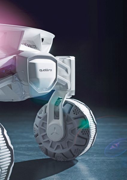 Jedes Rad des Rovers ist in der Höhe und Geschwindigkeit individuell verstellbar und um 360° drehbar. (Audi AG)
