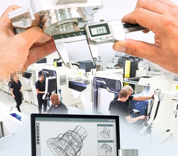Nachhaltige Steigerung der Qualität durch Vernetzung von Konstruktion und Fertigungsprüfung. (AdobeStock/Alterfalter, AdobeStock/Monkey Business, AdobeStock/lucadp)