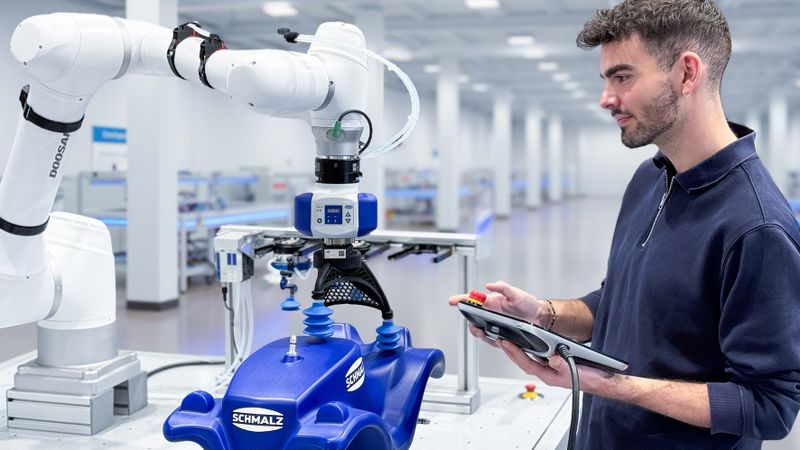 Elektrische Vakuum-Erzeugung bietet als Ergänzung zu klassischen Druckluftsystemen neue Möglichkeiten und integriert sich nahtlos in digitale Fertigungsumgebungen. (Bild:  J. Schmalz GmbH)