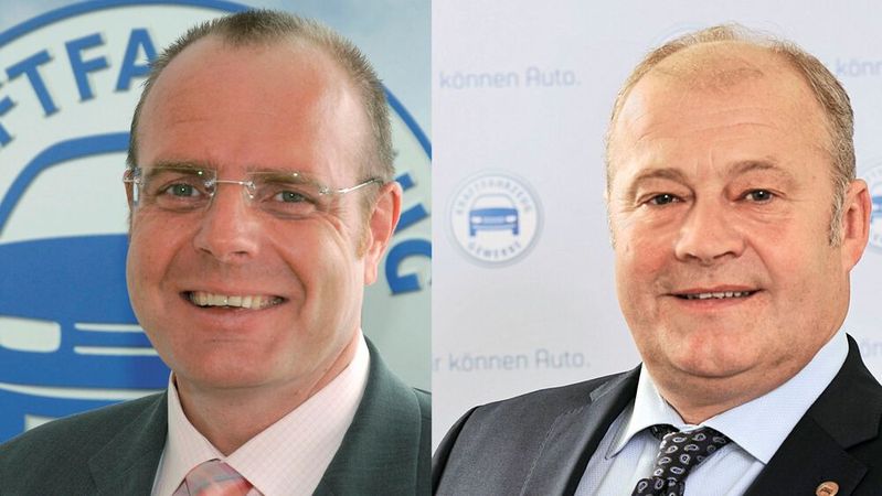 Hans-Walter Kaumanns, Referat Akkreditierung und Technische Fahrzeugüberwachung (l.), und Detlef Peter Grün, Bundesinnungsmeister des Kfz-Handwerks und ZDK-Vizepräsident (r.), sehen keinerlei gesetzliche Verpflichtung für das Vorhalten eines Gelenkspieltesters in Nfz-Betrieben.(Bild:  Promotor)