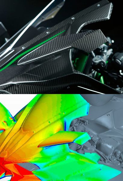 Eine volle Verkleidung sorgt für eine gute Luftzirkulation vor dem Kühler, jedoch ist die Windbelüftung schlecht, da sich die Verkleidung über die Rückseite des Heizkörpers erstreckt. Bei einem Motorrad ohne Motorhaube ist die Belüftung an der Rückseite des Kühlers gut. Allerdings wird hier kein Luftstrom an der Vorderseite des Kühlers erzeugt werden. (Kawasaki / Siemens)
