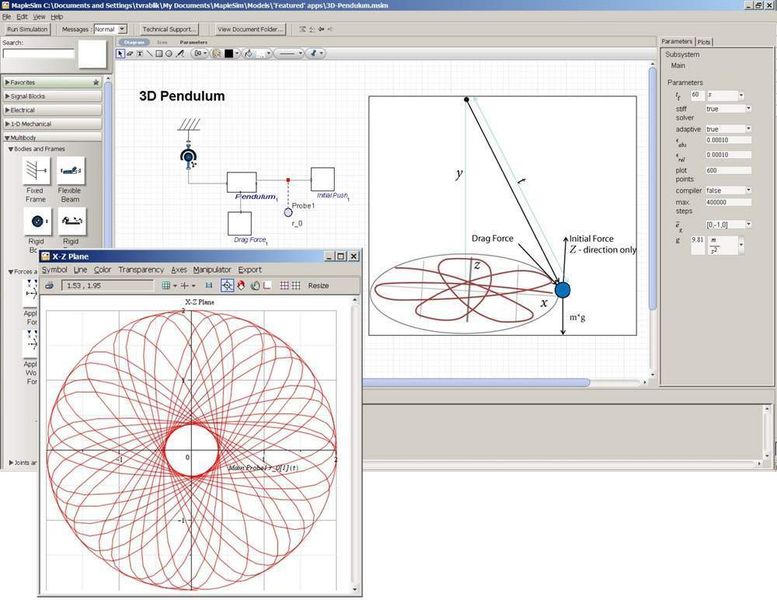3D-Pendel: MapleSim enthält Werkzeuge für die Modellierung und Analyse, einschließlich dynamischer Berechnungen, Regelungsentwicklung und Optimierung. (Archiv: Vogel Business Media)