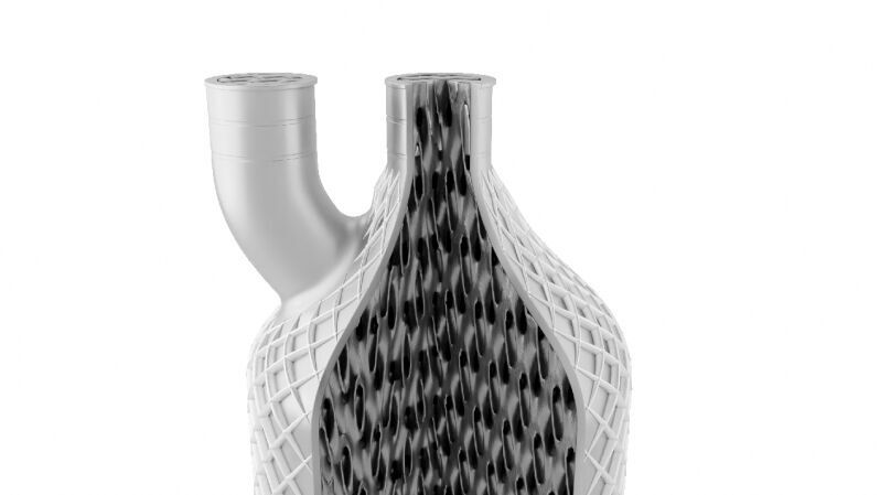 Die Hybrid-Modellierung mit der Software 3DXpert vereint Volumenkörper und implizite Geometrien. (Bild:  Oqton)