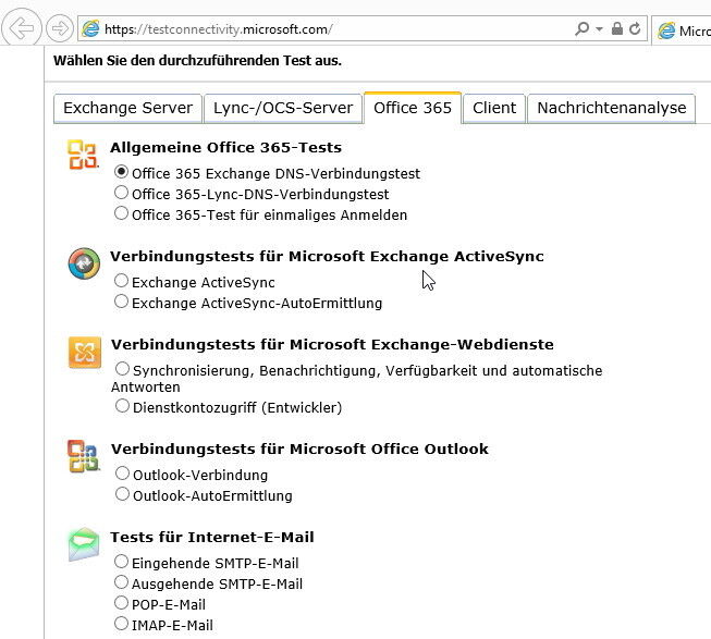 Abbildung 7: Microsoft bietet auch Online-Tools zum Beheben von Verbindungsproblemen mit Office 365. (Bild: Joos)