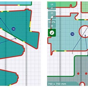 Die Simulation zeigt die mit «TiltPrevention» optimierten Schneidabläufe, die der Laser ohne das Risiko einer Kollision mit gekippten Blechteilen abfährt (links). Dagegen kann es ohne die Assistenzfunktion Einstiche in kritischen Bereichen (rot) und für den Laser riskante Fahrwege geben (rechts).(Bild:  Bystronic)