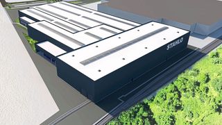 Anhand eines physischen 3D-Modells können sich Besucher am Unternehmensstand auf der Messe Euroblech bereits über das Setup des neuen Stahlo-Standorts in Gera informieren. (Stahlo Stahlservice)