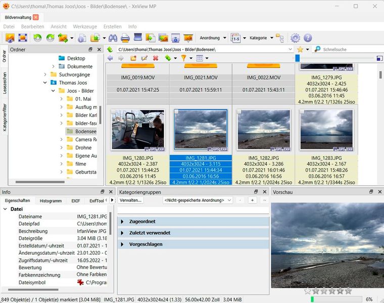 XNView MP bietet zahlreiche Möglichkeiten und unterstützt alle verbreiteten Formate. (Bild: Joos (Screenshot))