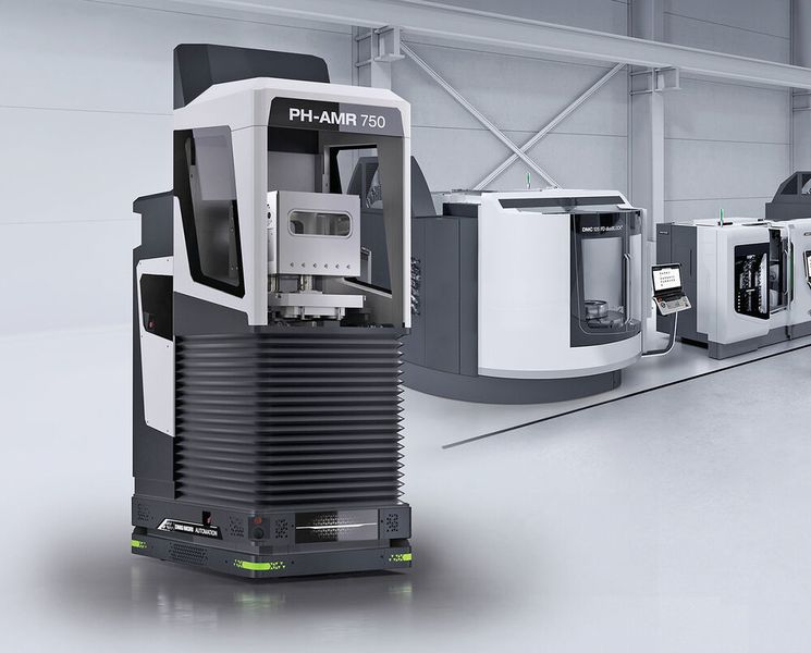 The PH-AMR 750 automated guided vehicle for autonomous pallet handling. (Source: DMG Mori)