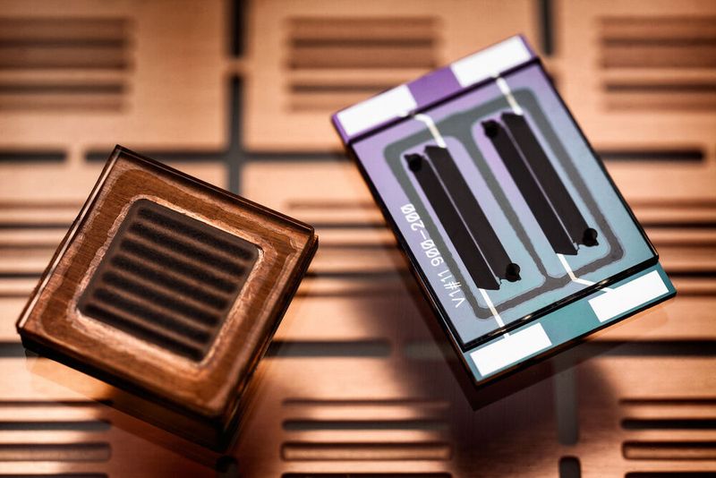Die millimetergroße Lithium-Ionen-Batterie mit interdigitalen Elektroden. (Fraunhofer IZM / Volker Mai)