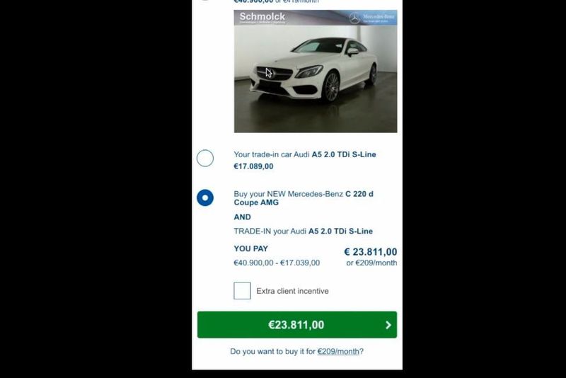 Schließlich gibt es drei Angebot an den Interessenten: das Wunschauto mit und ohne Inzahlungnahme sowie die reine Inzahlungnahme. (SalesCre8)