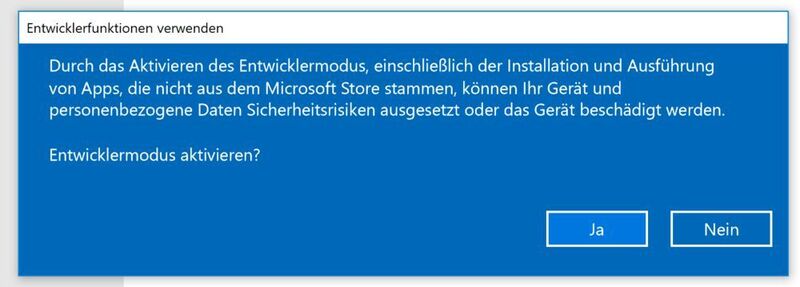 Schritt 3: Bestätigen Sie die Warnmeldung mit „Ja“. Anschließend können Sie das Windows-Subsystem for Linux installieren. (Rentrop / Microsoft)