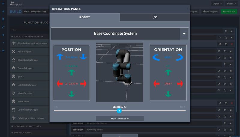 drag&bot bietet verschiedene Bedien- und Eingabehilfen, die den Nutzer bei der Parametrierung des Programmablaufs unterstützen. (drag&bot)