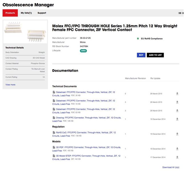 Obsolescence Manager: Links zu weiterführenden Dokumentationen inklusive (Bild: RS Components)