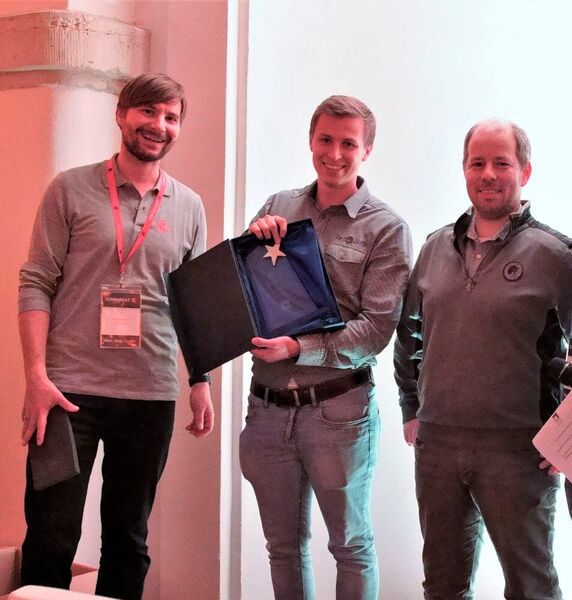 DTS gewinnt in der Kategorie „Best Service Provider“: René Kovács (Commvault), Manuel Osiek, Stefan Seidel (beide DTS). (Commvault)